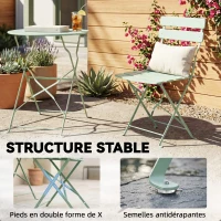 Outsunny Ensemble Bistrot de Jardin 3 Pièces Table et 2 Chaises Pliantes à Lattes Double Protection Antirouille Vert(m-8)