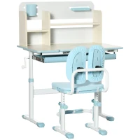 HOMCOM Banco Scuola con Sedia per Bambini 3-12 Anni, Altezza Regolabile e Piano Inclinabile, Azzurro(m-1)