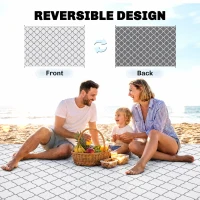 Outsunny Reversible Outdoor Rug with Carry Bag, Waterproof Plastic Straw Mat for Garden, Deck, RV, Picnic, Beach, Camping, 182 x 274cm, Grey(m-7)
