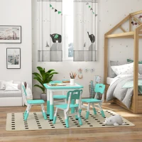 AIYAPLAY Set Tavolo e Sedie per Bambini 5pz con 4 Sedie Regolabili 32x36x52.5-56 cm e Tavolo 60x60x46-58 cm, Verde(m-9)