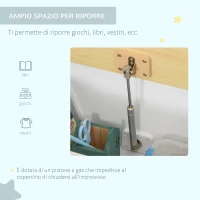 HOMCOM Cassapanca per Bambini 2-5 Anni, 2 in 1 Panca Contenitore in Legno con Schienale e Pistone per Chiusura Sicura, Capacità 40 kg, 60x30x50cm, Bianco e Color Legno(m-6)