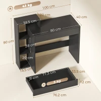 HOMCOM Bureau avec rangement, bureau d'ordinateur avec 3 étagères de rangement et tiroir, 100 x 40 x 90 cm, noir(m-3)