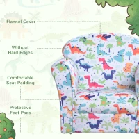 HOMCOM Children's Armchair Flannel Kids Sofa Tub Chair Cartoon Dinosaur Pattern Wooden Frame Bedroom Playroom Seater Multicolour(m-4)