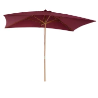 Outsunny Parasol Droit parasol de jardin rectangulaire Bois Polyester Haute densité 3 x 2 m Rouge Bordeaux(m-10)