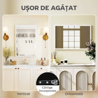 HOMCOM Oglindă de perete dreptunghiulară cu cârlige, din sticlă și MDF, 40x60 cm, albă(m-5)