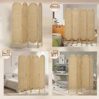 HOMCOM Biombo Separador de Ambientes 4 Paneles 160x170 cm con Parte Superior Arqueada Tejido a Mano Divisor Plegable Natural(m-8)