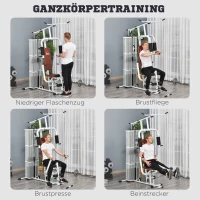 HOMCOM Kraftstation Fitnessstation Fitnessgerät Multifunktion Krafttraining Multistation Trainingsstation mit Latzug Butterflystange 45kg Gewichten Seil, Fitnessgeräte für Zuhause Weiß(m-4)