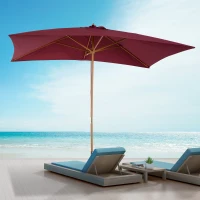 Outsunny Parasol Droit parasol de jardin rectangulaire Bois Polyester Haute densité 3 x 2 m Rouge Bordeaux(m-2)