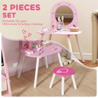 AIYAPLAY Kids Dressing Table with Mirror and Stool, Girls Vanity Set for Kids Room, Bedroom, Nursery, for Ages 3–6 Years, Pink(m-4)