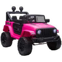 HOMCOM Kids Electric Ride On Car 12V Off Road Toy with Parental Remote Control 2 Motors Horn Lights Suspension Wheels for 3-6 Years Old Pink(m-11)