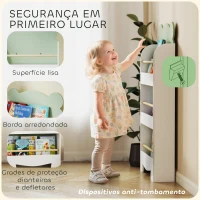 AIYAPLAY Estante Infantil 3 Níveis Design de Ursinho Cantos Arredondados e Barreiras de Segurança para Livros e Brinquedos Verde(m-5)