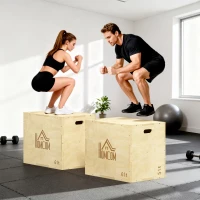 HOMCOM 3-in-1 Plyo Box Holz Plyometrische Sprungbox mit 3 Sprunghöhen Griffen 61 x 51 x 76 cm Naturholz(m-8)
