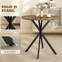 HOMCOM Masă rotundă de dining în stil industrial, cu picioare în cruce din oțel, Ø80x75 cm, maro rustic(m-6)