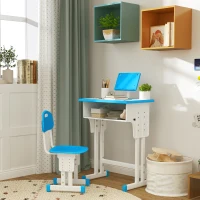 HOMCOM Banco Scuola per Bambini 6-12 Anni ad Altezza Regolabile con Leggio e Mensola, in Acciaio e MDF, Blu(m-10)