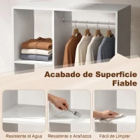 HOMCOM Armario Abierto con Ruedas Barra y Estantes para tener Ropa Colgada y Doblada 80x40x128 cm Blanco(m-7)