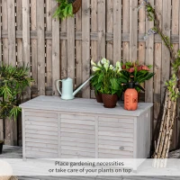 Outsunny Coffre de rangement extérieur malle de rangement en bois 283L 2 chaînes 127 x 56 x 60 cm gris(m-10)