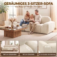 HOMCOM 3-Sitzer-Sofa, abgerundet und rahmenlos, mit großzügiger Sitzfläche, dick gepolstert, keine Montage, cremeweiß(m-4)