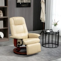 HOMCOM Fauteuil relax inclinable repose-pieds réglable pivotant 360° piètement bois revêtement PU respirant et doux crème(m-10)