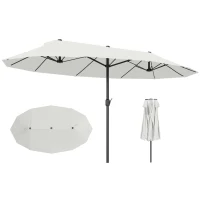 Outsunny Parasol de Jardin Exterieur 4,6 x 2,7 m, Grand Parasol Double Rectangulaire avec Manivelle, Polyester 180 g/m², Crème(m-1)