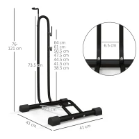 HOMCOM Suport bicicletă cu cârlige reglabile, compatibil cu biciclete 24"-29" și 700C, pentru garaj, interior și exterior, negru(m-3)