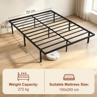 HOMCOM 5ft King Bed Frame with Underbed Storage, Metal Platform Bed Frame with Steel Slat Support, No Box Spring Needed(m-3)