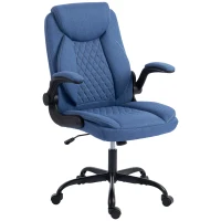 HOMCOM Linen-Look Computer Desk Chair, Executive Office Chair with Flip-Up Armrests and Thick Cushion, Blue(m-1)