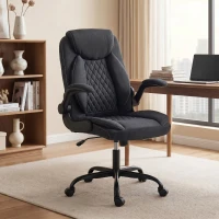 HOMCOM Linen-Look Computer Desk Chair, Executive Office Chair with Flip-Up Armrests and Thick Cushion, Black(m-2)