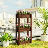 Outsunny Bac à Plantes Surélevé Jardinière sur Pieds 3 Niveaux Trous de Drainage et Doublure 60 x 25 x 120 cm, Marron(m-2)