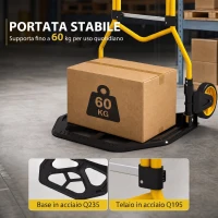 HOMCOM Carrello Portapacchi con Maniglia Telescopica, Portata 60kg, Telaio Acciaio, Giallo(m-6)