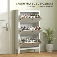 HOMCOM Pantofar Slim cu 3 sertare, pentru 21 perechi de încălțăminte, mărimea EU44 și rafturi reglabile, 80x24x131 cm, alb(m-4)