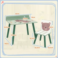 AIYAPLAY Set Sedia e Tavolino per Bambini con Ripiano Portaoggetti, in MDF e Legno di Pino, Verde(m-3)