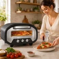 HOMCOM Electric Pizza Oven, Pizza Maker with 3 Knob Control and Ceramic Stone, Viewing Window, 2200W(m-9)