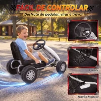 AIYAPLAY Kart a Pedais para Crianças +3 Anos com Assento Ajustável, Volante, Travão de Mão, Estrutura em Alumínio e Aço, 30 kg, Branco(m-6)