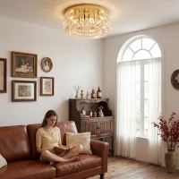 HOMCOM Crystal Chandeliers with 160 Crystal Pendants, 6-Light Ceiling Light for Living Room, Bedroom Dining Room, Gold Tone(m-7)
