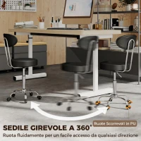HOMCOM Sgabello con Ruote in Ecopelle PU, Regolabile, Seduta Imbottita e Schienale, Nero(m-6)