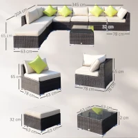 Outsunny 8 Piece Rattan Corner Sofa Set with Wide & Deep Seat, Assembled Aluminium PE Rattan Garden Furniture Set with Thick Cushions and Glass Top Table for Outdoor, Conservatory, Mixed Brown(m-3)