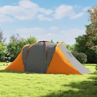 Outsunny Tunnelzelt, 2000mm Wasserabweisend Campingzelt für 4 Personen, mit 2 Schlafzimmern Wohnbereich Tragetasche Grau+Orange(m-9)