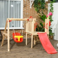 Outsunny Set cu Tobogan și Leagăn de Grădină pentru Copii cu Vârsta 18-48 Luni, din Lemn și Plastic, Roșu(m-10)