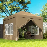 Outsunny 3x3(m) Pop-Up Gazebo, with Curtain Walls and Windows, Khaki(m-2)