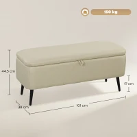 HOMCOM Banc banquette coffre de rangement 2 en 1 en tissu avec pieds en acier noir 102 x 40 x 39,5 cm beige(m-3)