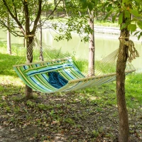 Outsunny Hamaca Colgante de Jardín para 2 Personas Hamaca Ecológico para Camping con Almohada Carga de 180 kg Rayas Azules y Verdes 3,4x1,4m(m-10)