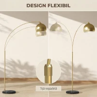 HOMCOM Lampadar modern arcuit cu tijă reglabilă și întrerupător cu pedală, dulie E27, auriu(m-5)