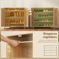 HOMCOM Meuble à chaussures en bambou 14 paires, armoire à chaussures avec portes persiennes et étagères réglables, bois naturel(m-6)
