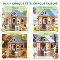 AIYAPLAY Cabane enfant extérieur en bois, maison enfant extérieure/intérieure avec chatière, cuisine de jeu, marron(m-8)