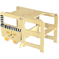 AIYAPLAY Torre Montessoriana Bambini 3 in 1 Pieghevole con Lavagna, Tavolo Sedia, Forma a Gatto, 2-5 Anni, Cucina(m-10)