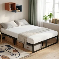 HOMCOM 4ft6 Double Bed Frame with Underbed Storage and Steel Slat Support, 32.5 cm Height, Noise-Free, Black(m-14)