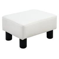 HOMCOM Poggiapiedi Rettangolare Imbottito e Rivestito in Finta Pelle Bianca, per Soggiorno e Ingresso, 40x30x24 cm(m-1)