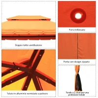 Outsunny Gazebo da Giardino 4x3m con Doppio Tetto e Tende Laterali, Arancione(m-7)