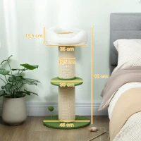 PawHut Arbre à chat à fleurs à 3 niveaux, tonneau à gratter pour chats plateforme et balle poteau en sisal, Ø 45 x 92 cm, vert(m-3)
