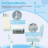 HOMCOM Set Birou și Scaun pentru Copii de la 3 Ani Reglabil, Masă Înclinabilă la 60° cu Sertar și Rafturi, Albastru(m-5)